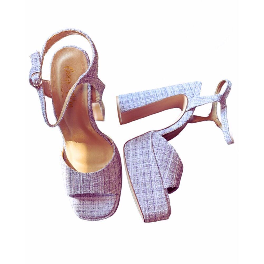 Chase + Chloe Womens Coquette Tweed Platform Heel Sandals Lavender NWB - Picture 5 of 9